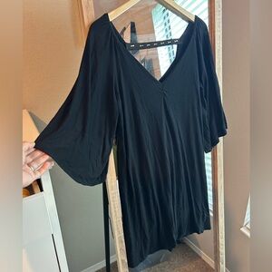 Free People X Tricia Fix Black V Neck Dress With Back Strap + Loose Sleeves Sz S